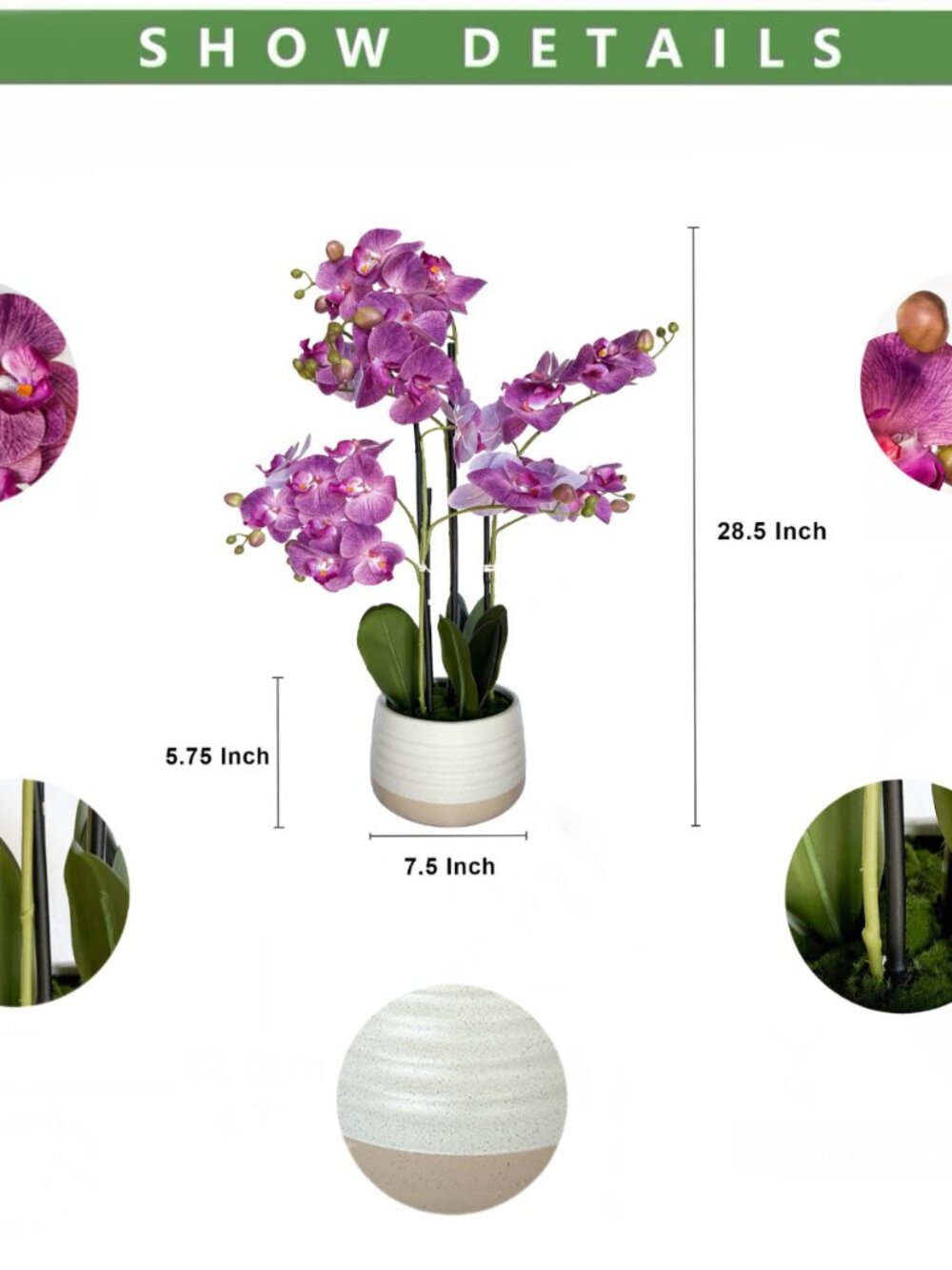 28" 4 Branches Fake Orchid Plant with Ceramic Planter Maintenance-Free Potted Fl - Picture 5 of 5